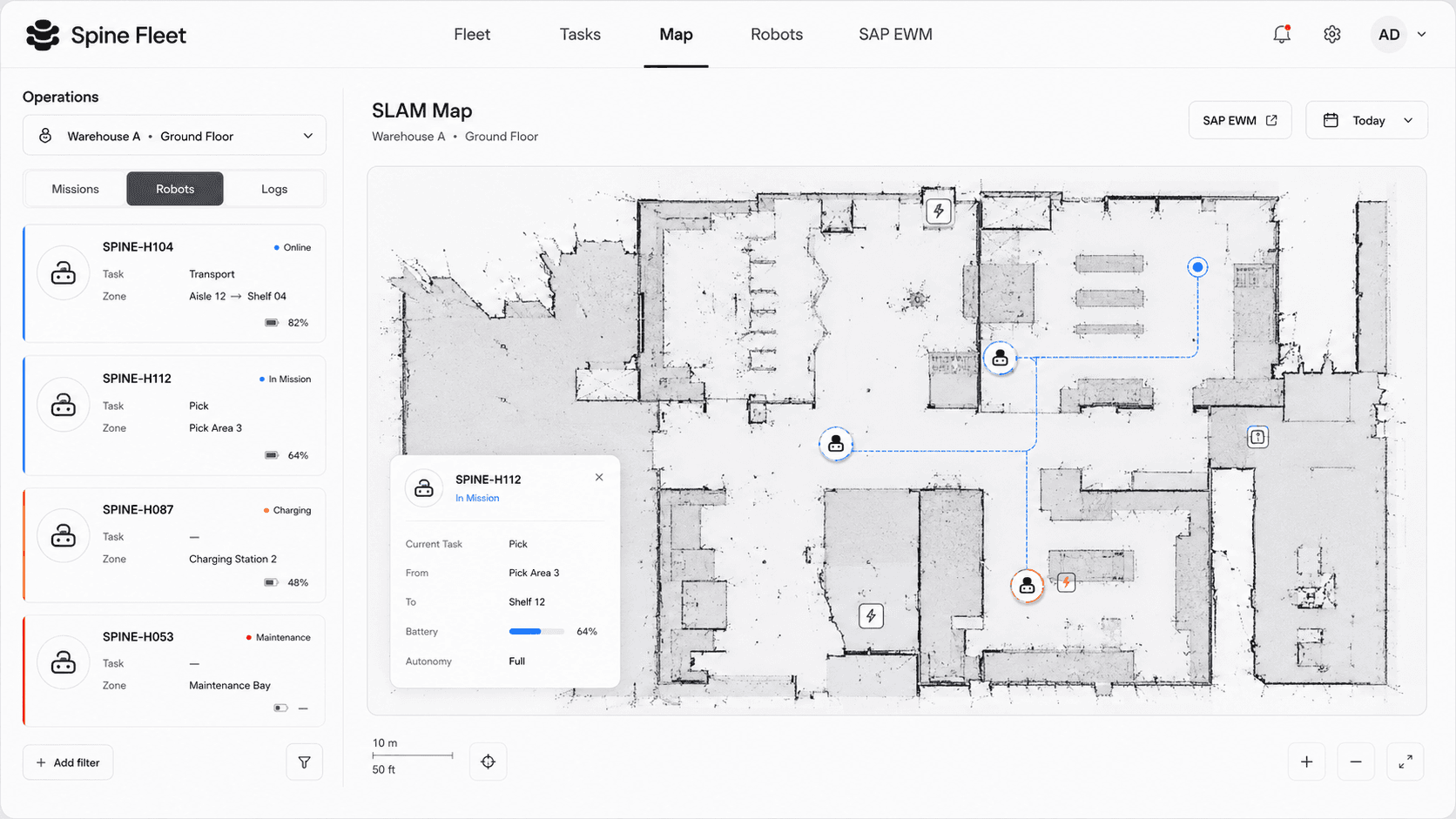 SLAM map monitoring interface